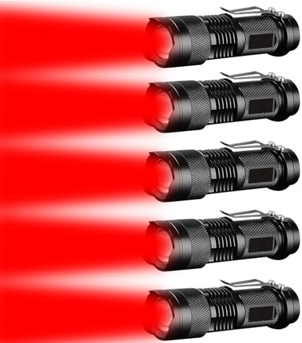 LIAISIMI Rot licht Taschenlampe, Taktische Helle leistungsstarke rote LED Taschenlampe, rote Taschenlampe, zoombar, tragbar, wasserdicht LED-Taschenlampe,Handheld Rotlicht (5, Red)