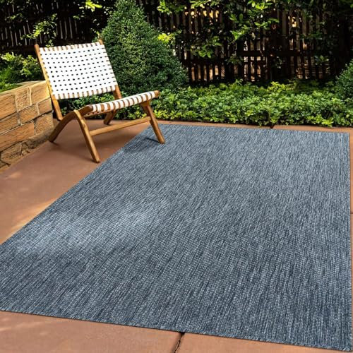 In & Outdoor Teppich Wetterfest Wohnzimmer Balkon Küchenteppich Terrassenteppich Flachgewebe Sisaloptik Meliert Einfarbig blau 200x280 cm