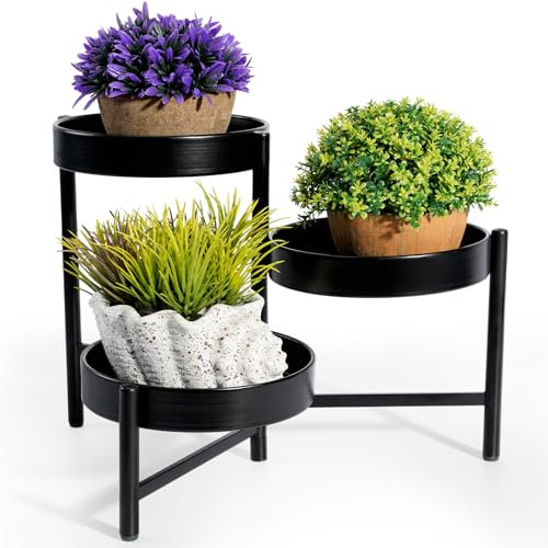 Harvest Land Plant Stand 3 Tier Flower Display Shelf Corner Rack Small Green Bonsai Holders for Indoor Garden Balcony Living Room Bedroom Patio Black