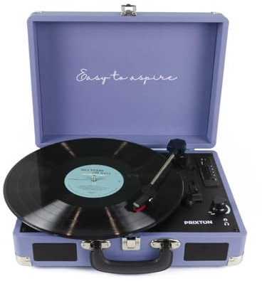 PRIXTON VC400 - Tocadiscos de Vinilo Vintage, Reproductor de Vinilo y Reproductor de Musica Mediante Bluetooth y USB, 2 Altavoces Incorporados, Diseño de Maleta (Reacondicionado) (Lila)