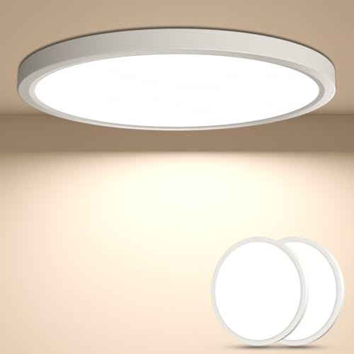 YiLaie LED Deckenleuchte Flach Ø30cm, 24W 2640LM 4000K Deckenlampe Wohnzimmer, IP44 Wasserdichte Deckenlampe Badezimmer, Küchenlampe Modern, für Bad Schlafzimmer Küche Flur Keller 2 Stück