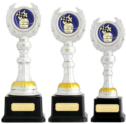 KDS Kart Auto Pokal CANTAL 3er Set Silber mit Gravur