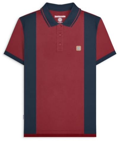 Lambretta Mens Vintage Short Sleeve Polo Shirt (UK, Alpha, S, Regular, Regular, Burgundy Navy)