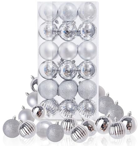 xiaowanwan 36 Piezas Bolas de Navidad,Bolas Navidad Grandes 6cm,Bolas Arbol Navidad,Decoracion Navidad Bolas en Rojas Plateadas Azules Champagne Verde (Plata)