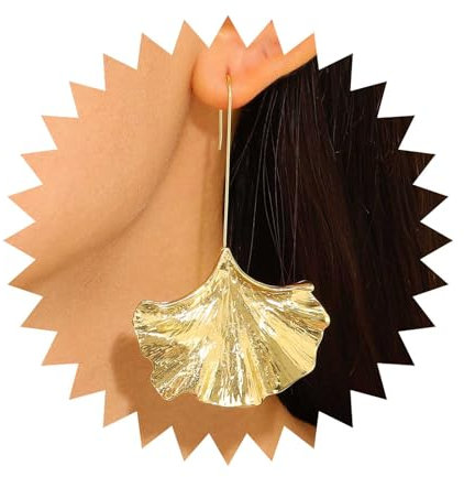 Cybche Boho Ginkgo Blatt Baumeln Haken Ohrringe Gold Strukturiertes Blatt Tropfen Ohrringe Metall Ginkgo Ohrringe Übertrieben Blatt Ohrringe Mattes Blatt Reifen Ohrringe Schmuck Für Frauen