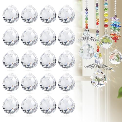 24 Pizzas 20mm Atrapasoles Cristal Colgante, Bolas Cristal Decorativas, Cristales para Colgar para Colgantes de Araña, Tratamientos para Ventanas, Decoraciones