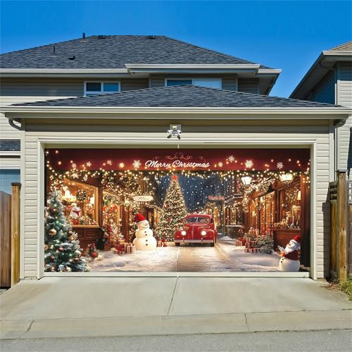 Surwin Weihnachtsnacht Garagentor Deko, Weihnachtsdeko Schneemann Garagentor Banner, Weihnachtsdeko Party Innen Außenbereich Neues Jahr Weihnachten Garage Fotohintergrund (Auto,210x240cm)