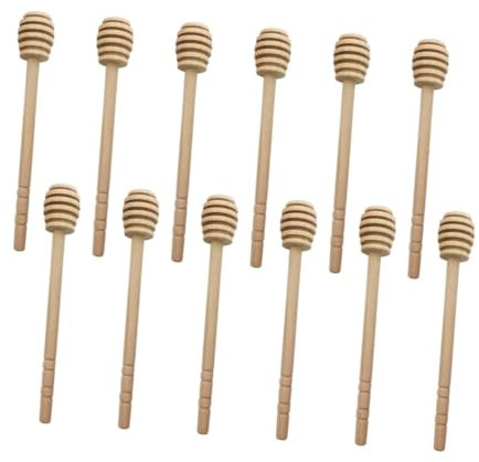 BIUDECO 12stücke Holz Honiglöffel Mit Rillen Für Einfaches Mischen Honigrührstäbchen Und Siruprührer Für Glasbehälter Und Honigtopf Für Zähflüssige Lebensmittel