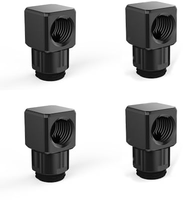 Runiash 4 Stück G1/4 Zoll 90-Grad-Anschlussstück Stecker auf Buchse, Verlängerungsadapter, Wasserkühlung, Stecker, 90 ° drehbarer Metall/starr/PETG-Schlauchverbinder (schwarz)