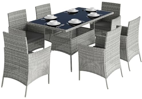 Outsunny 7-Piece Rattan Garden Furniture Dining Set 6 Seater Charcoal Grey
