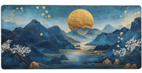 Mond Mauspad XXL 1200X600X3 MM/120 X 60CM XXL Mousepad Berg Schreibtisch unterlage mit Vernähte Kanten and Rutschfester Gummiboden, Wasserdicht Mouse Pad für Büro Deko, Geschenke für Frauen -1452