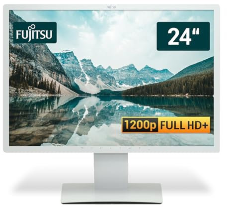 Fujitsu Display B24W-6 LED 24 Zoll Business Computer Monitor, Desktop Gaming Monitor, Full HD+ (VGA - DVI - Lautsprecher - USB-HUB - VESA), PC Bildschirm, marmorgrau (Generalüberholt)