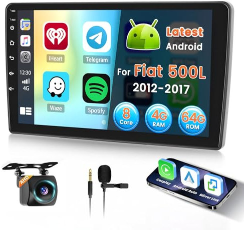 Inefala 8 Core 4+64GB Radio per Fiat 500L 2012-2017 Android 15 con Wireless CarPlay Android Auto, 10,1 Pollici Stereo Touch Soporta Bluetooth WIFI 59UI 32 EQ DSP GPS Comandi al Volante
