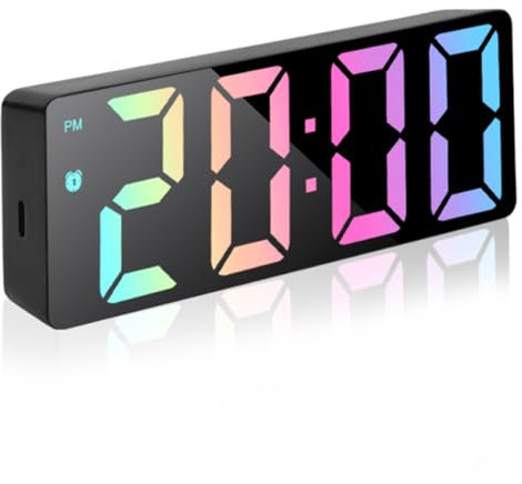 1 Stück LED Wecker Digital mit Großen Zahlen, Temperaturanzeige und Datum, Tischuhr Digitaler Typ-C/Batteriebetrieben mit Snooze, Helligkeit Regelbar, 12/24HR für Nachttisch Schlafzimmer Büro, Bunt