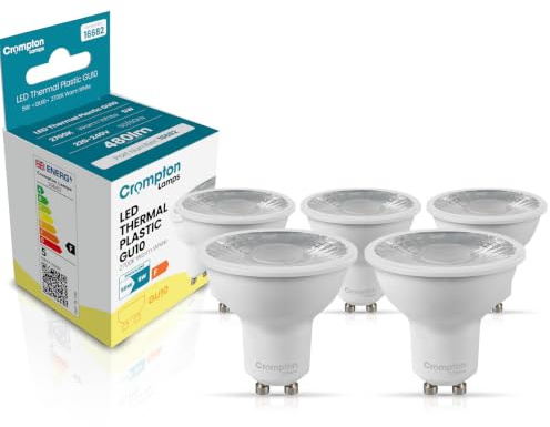 Crompton Lamps LED GU10 Spotlight Bulbs 5W | 5 Pack | Dimmable | Warm White 2700K | Energy Saving Light Bulbs for Ceiling Lights | 385 Lumens | Direct Replacement | GU10 LED Bulbs