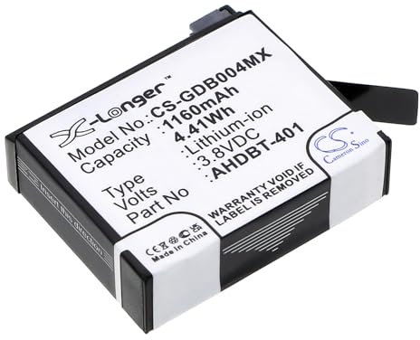 TECHTEK Batería 1160mAh Compatible con [Gopro] Hero 4, Hero 4 Black, Silver, 4+ sustituye 335-06532-000, AHDBT-401