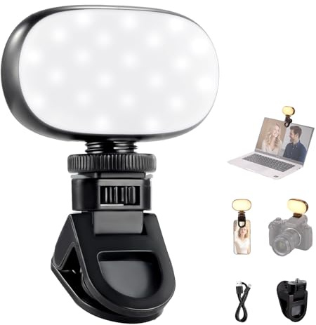 NEEWER BASICS Selfie Licht, Tragbares Handy Videolicht, 3W Clip on kleine LED Videoleuchte, Cold Shoe Kamera Light, 600mAh, CRI95, 3 Farbmodi, dimmbar, für iPhone iPad Laptop Webcam Zoom Aufnahmen, N9