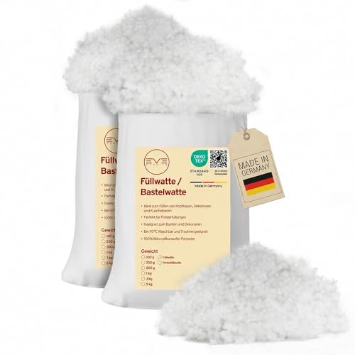 EVE Textile® 7 kg Perlen-Füllwatte für Kissen; Faserbällchen Füllmaterial & Stopfmaterial, Bastelwatte, Füllung für Stofftiere, Kuscheltiere; Öko-Tex 100 Zertifiziert, 95°C waschbare Kissenfüllung
