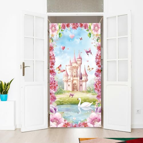 arricraft 72.83x35.43 Deko Tür Banner, Floral Schloss Thema | Polyester Party Dekoration Türbanner Hintergrund Dekorationen für Drinnen Draußen Familie Rückkehr Familienfeiern Garten