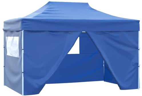 QJBSAVVA Faltpavillon 3x4,5 m Blau Pop Up Gartenpavillon wasserdicht mit 4 Seitenteilen pulverbeschichteter Stahlrahmen für Grillfeste Hochzeit Event
