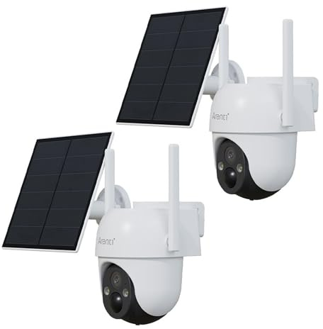 ARENTI 2K Solar Security Camera Outdoor Wireless,Battery Powered,360°Pan/Tilt,Color Night Vision,Two -Way Talk,IP65,Wifi CCTV Camera for House Security,Pack of 2