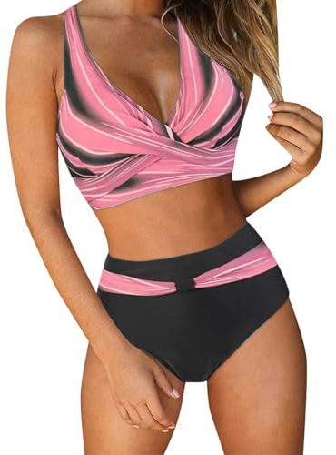Bikini Damen Badeanzug Damen Bikini Set Kleine Brüste Oberteil Ohne Träger Neckholder Sportlich High Waist Unterteil Sexy Balconette Triangel Große Bekini Kleid Hochtailliert Gr 44 Bügel 5XL Teenager