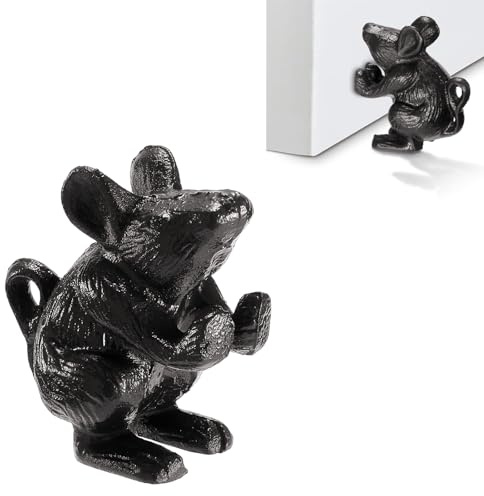 TOLIDA Cast Iron Mouse Door Stop - Heavy Duty Door Holder for Home&Office, Decorative Iron Rat Door Stopper, Black