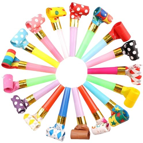 PLUSHCEWT 30 Pcs Party Blowers and Whistles for Kids & Adults,Colorful Party Poppers with Extended Tails,Blow Horns Fun Noise Makers Trumpet for Birthday Christmas Wedding Kids Parties