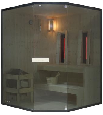 SANOTECHNIK Glacier XL - Sauna e cabina a infrarossi per 2-3 persone, combinazione sauna a infrarossi in legno di abete rosso con forno elettrico da 6,0 kW, 2 faretti a luce rossa da 400 W, vetro di