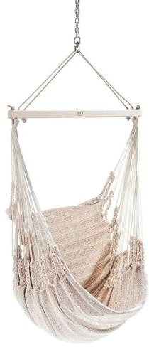CHICO-Hängesessel 190 x 95 cm (inkl. Drehwirbel, Karabiner und Kette) - Baumwolle, beige-Uni