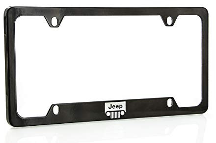 Jeep Logo Schwarz Beschichtetes Metall unten Gravur Nummernschild Rahmen Halterung