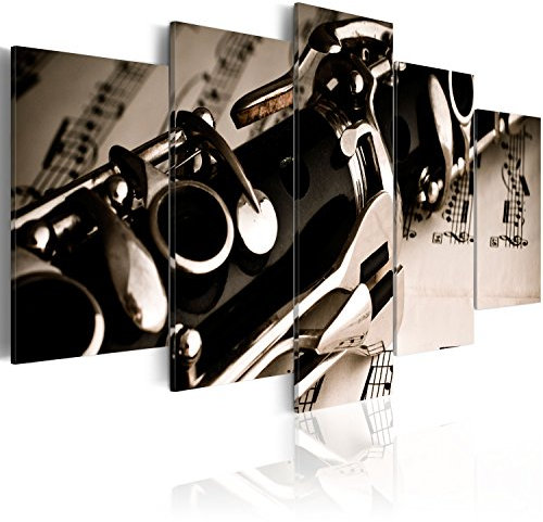 B&D XXL - Wandbilder XXL Musik 100x50cm 5 tlg - Wand Deko Leinwand Bilder Groß Wanddeko Wohnzimmer Schlafzimmer Kunstdrucke - Instrument Noten 030205-4