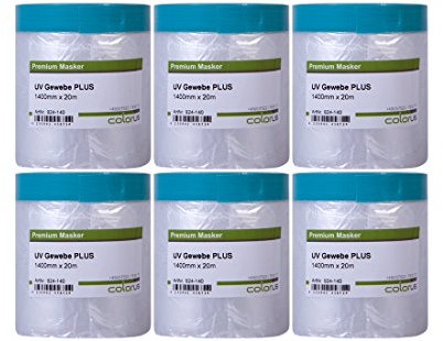 Colorus Gewebe-Masker Tape PLUS – 6 Rollen 140 cm x 20 m – Abdeckfolie mit Gewebe-Klebeband | Für raue Untergründe & Außenbereiche | Profi Abdeckband Set