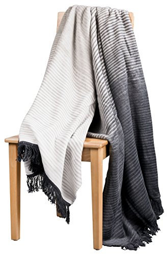 Moon Wolldecke Kuscheldecke Wohndecke 150x200 Stripes mit Fransen -grau