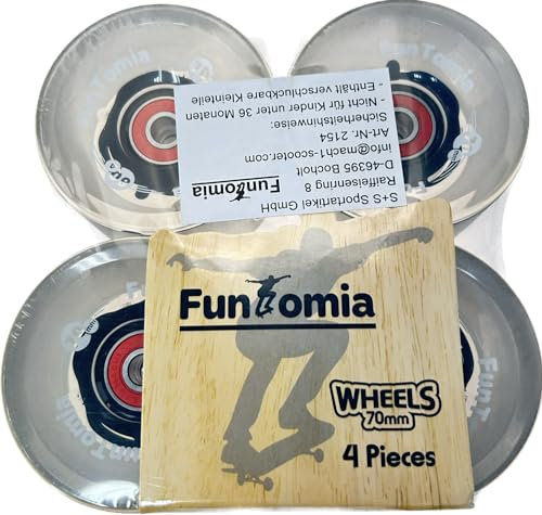 FunTomia 4 Stück (LED) Longboard/Skateboard Rollen (Big Wheels) in 70x51mm 80A inkl. ABEC-9 Kugellager und Magnet Spacer 80A Rollenhärte