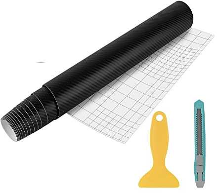 Wilktop Pegatinas Coche de Carbono 4D, Lámina de Coche de Vinilo Adhesivo Acabado Fibra de Carbono 4D Automóvil de Lámina de Coche de 0.19mm (30 x 200cm) Negro