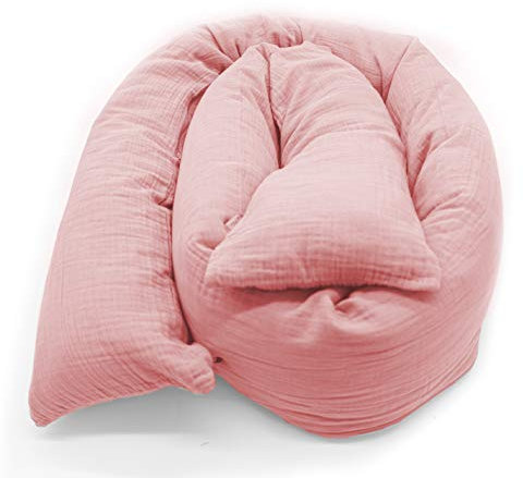 Mizali - Kuschelschlange 300 cm - mit Reißverschluss - abnehmbarer Musselin Bezug - waschbar - Kantenschutz Kinderbett (300cm Rose)