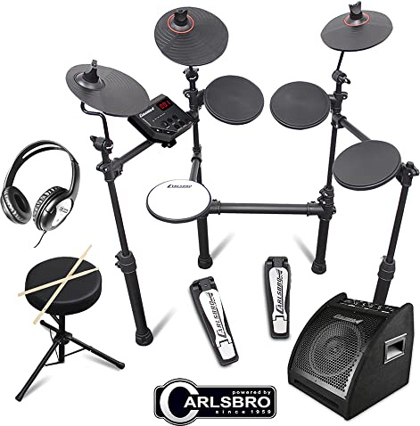 Carlsbro CSD100-R Electric Drum Kit with Stool & Monitors - Complete Electronic Drum Set for Beginners, Compact & Portable Electric Drums for Home Practice, Includes 50 Lessons
