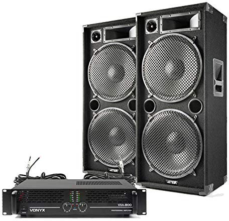 MAX SP215 Dual 15 Passive DJ Speaker Pair with VXA-800 Amplifier - High-Powered Sound System for Parties and Events | Karaoke Party Systems with 800W Amplifier