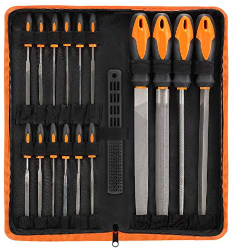 Vulcanus 17Pcs File Tool Set with Carry Case,Premium Grade T12 Drop Forged Alloy Steel, Precision Flat/Triangle/Half-Round/Round Large File and 14pcs Needle Files/1 Brush