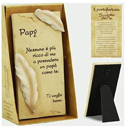 GH Targa PAPY Festa del papà in Pietra Scolpita Frase Dedica incisa Idea Regalo Festa del Papa Padre Babbo Gadget