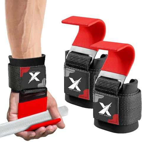 XN8 Weight Lifting Hooks Straps Pair, Neoprene Padded Wrist Wrap Non-Slip Rubber Coated Hooks, Weightlifting Grip Deadlift Powerlifting Chin Pull Up Exercise Fitness Training Bodybuilding Gym Workout