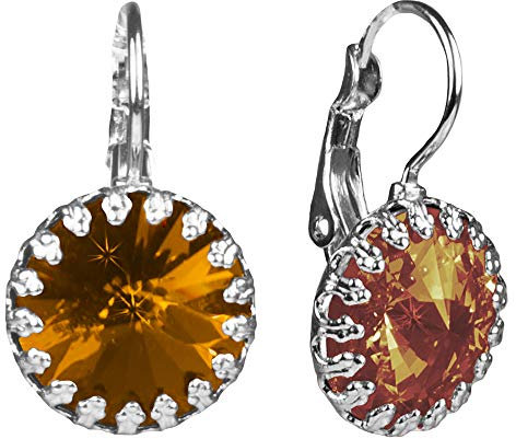 LUISIA Ohrringe Vivana mit eingefasstem großen Swarovski Stein - Hellbraun