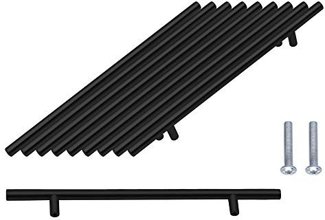 SPDYCESS Mango de Barra en T 10 Piezas Tiradores Puerta Armario Cepillados Hardware Acero Inoxidable para Armarios de Cocina, Cajones, Muebles, Tirador Centros de Agujeros 192 mm Negro