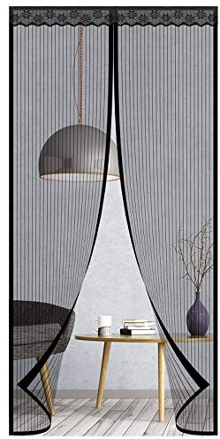 Fly Screens for Doors, EGNBU Heavy Duty Patio Insect Door Screen, Anti Mosquito Mesh Fly Curtain Nets with Powerful Magnets&Full Frame Magic Tape, Keep Bugs Out&Lets Fresh Air in (with Lace,90x210CM