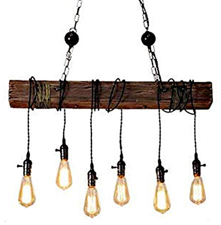 Kronleuchter Holz Retro Pendelleuchte Vintage Industrial Hängeleuchte Metall E27 Esszimmer Hängelampe Höhenverstellbar Pendellampe Für Küche Café Wohnzimmer Rustikale Bar Schlafzimmer Arbeitszimmer