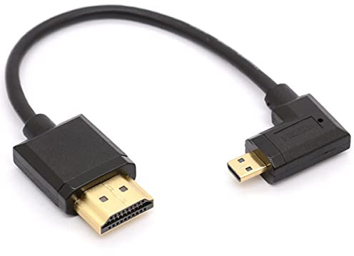 HTGuoji Abgewinkeltes Micro-HDMI-auf-HDMI-Kabel, 90 Grad Winkel, Micro-HDMI-Stecker auf HDMI-Stecker, Adapterstecker für 1080P, 4K, Ultra HD, 3D, Ethernet, 15 cm (rechts)