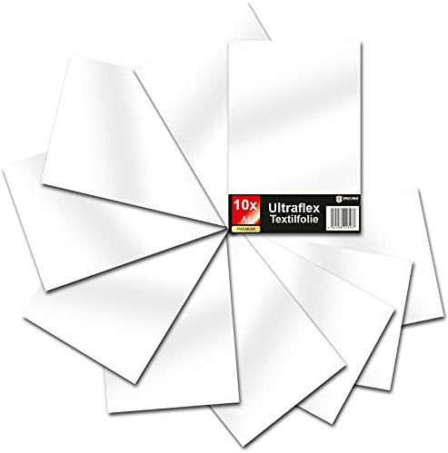 Ultraflex S Textilfolie für Plotter 61 Farben Din A4 Bogen 30x20cm Plotterfolie matt auf Stoffe Kleidung T-Shirt Folie Flexfolie DIY Zubehör (08 Weiß, 10er Set)