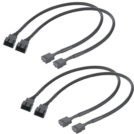 Akasa PWM Fan Extension Cable | 4-pin Male to Female Connectors | Compatible with PWM and 3-pin Fan | For Computer Cooling Fans and PC Case Fans | 30cm | 4 Pack | AK-CBFA01-KT04