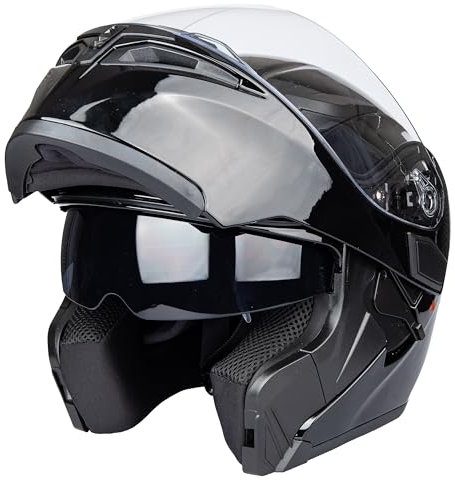 Helm für Motorräder Full-Face Motorcycle Helmet Tragbarer Integralhelme Flip-up Motorradhelm Zertifizierung von DOT (Gloss schwarz, XXL)